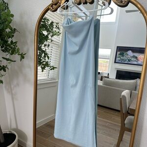 Ribbed Blue Strapless Dress